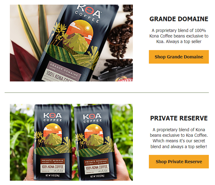 Koa coffee sale